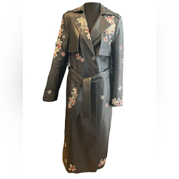 BCBGMAXAZRIA Alix Embroidered Faux Leather Trench Coat - SZ XS - Picture 4 of 11